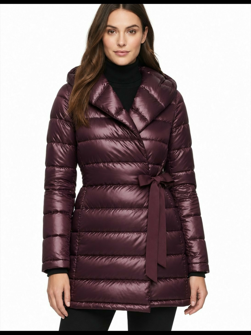 Donna Karan New York Shawl Collar Puffer Coat, claret, size S